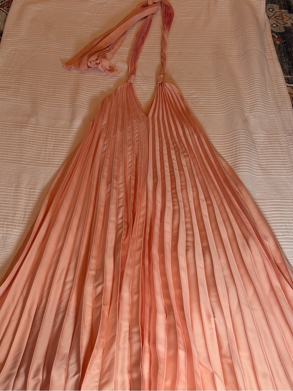 Mango Salmon Pink Pleated Halter Dress - Picture 3 of 11